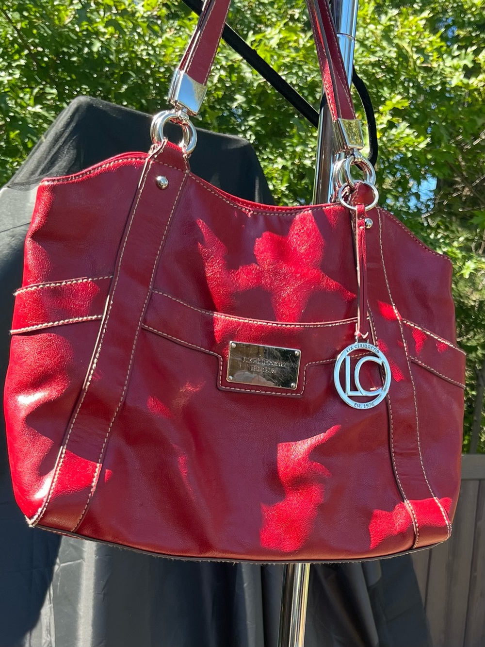 3B: Red tote / handbag - vintage Liz Claiborne - the Hardware is incredible!